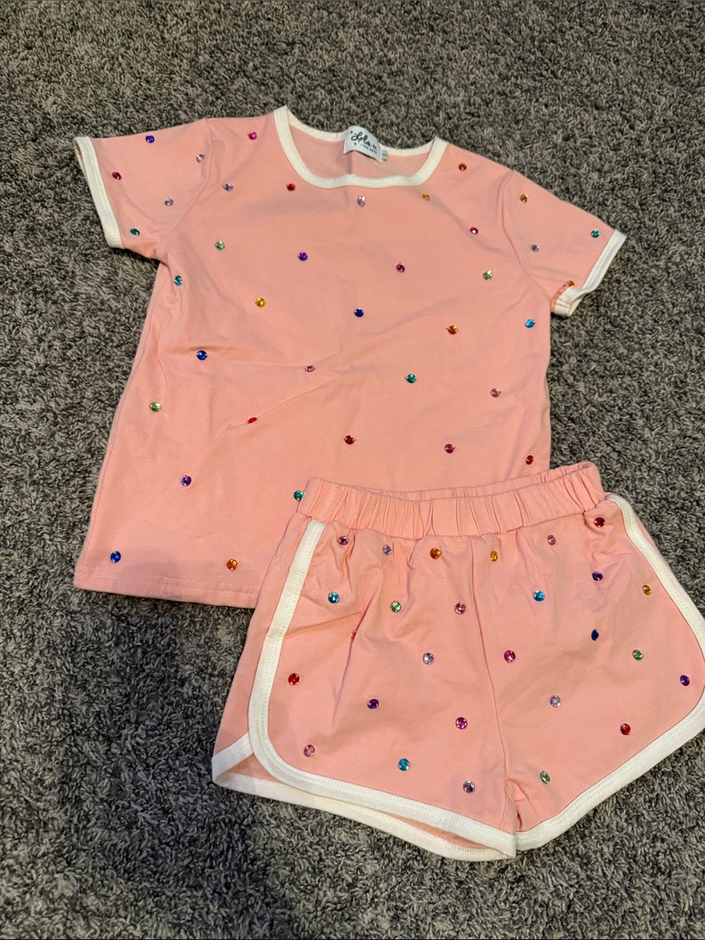 Lola The Boys Pink Short Set with White Trim